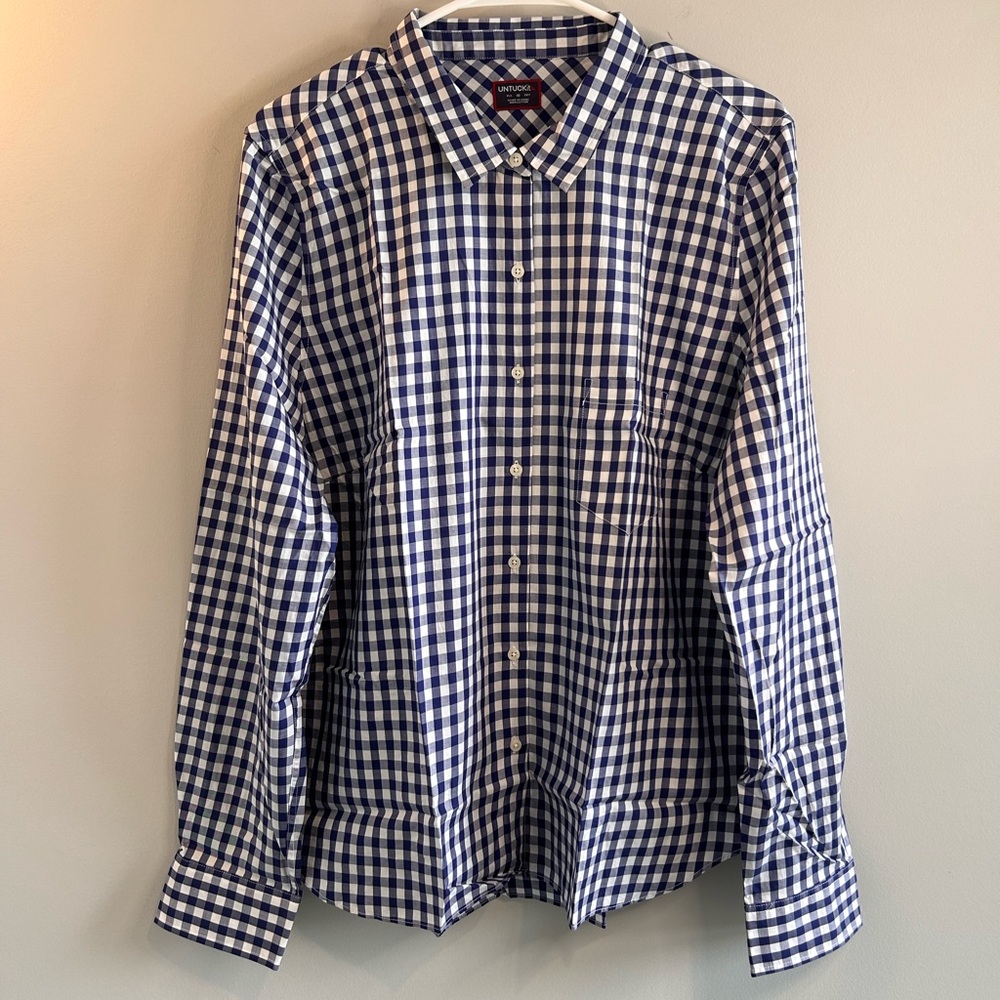 Untuckit Belleza Blue Checkered Gingham Long Sleeve Button Up Shirt Size 10